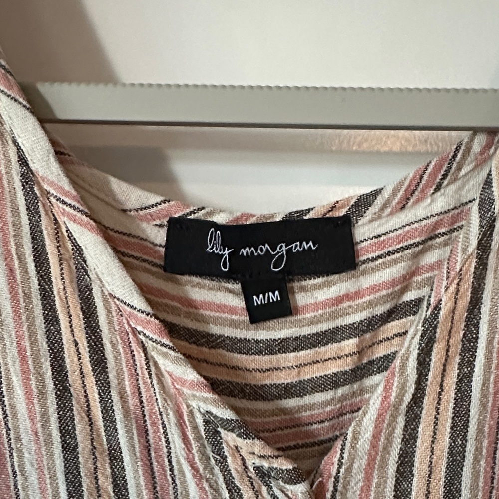 LILY MORGAN | Linen Striped Sleeveless Top with Pocket and Button Down - Picture 3 of 11